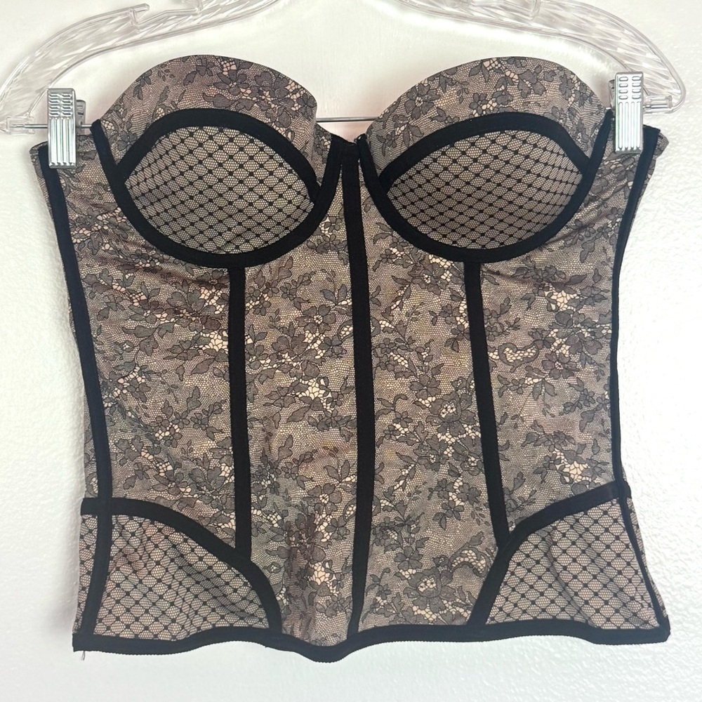 F.I.T Figure Improving Technology Black Lace Corset Bustier Boned Sexy Top Large